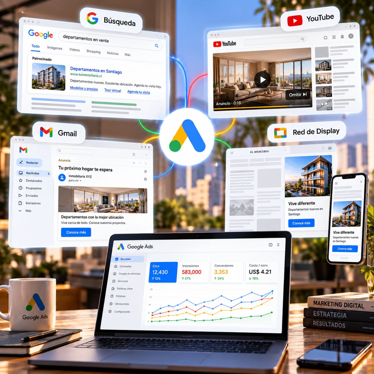 Negocio de servicios gestionando su publicidad digital